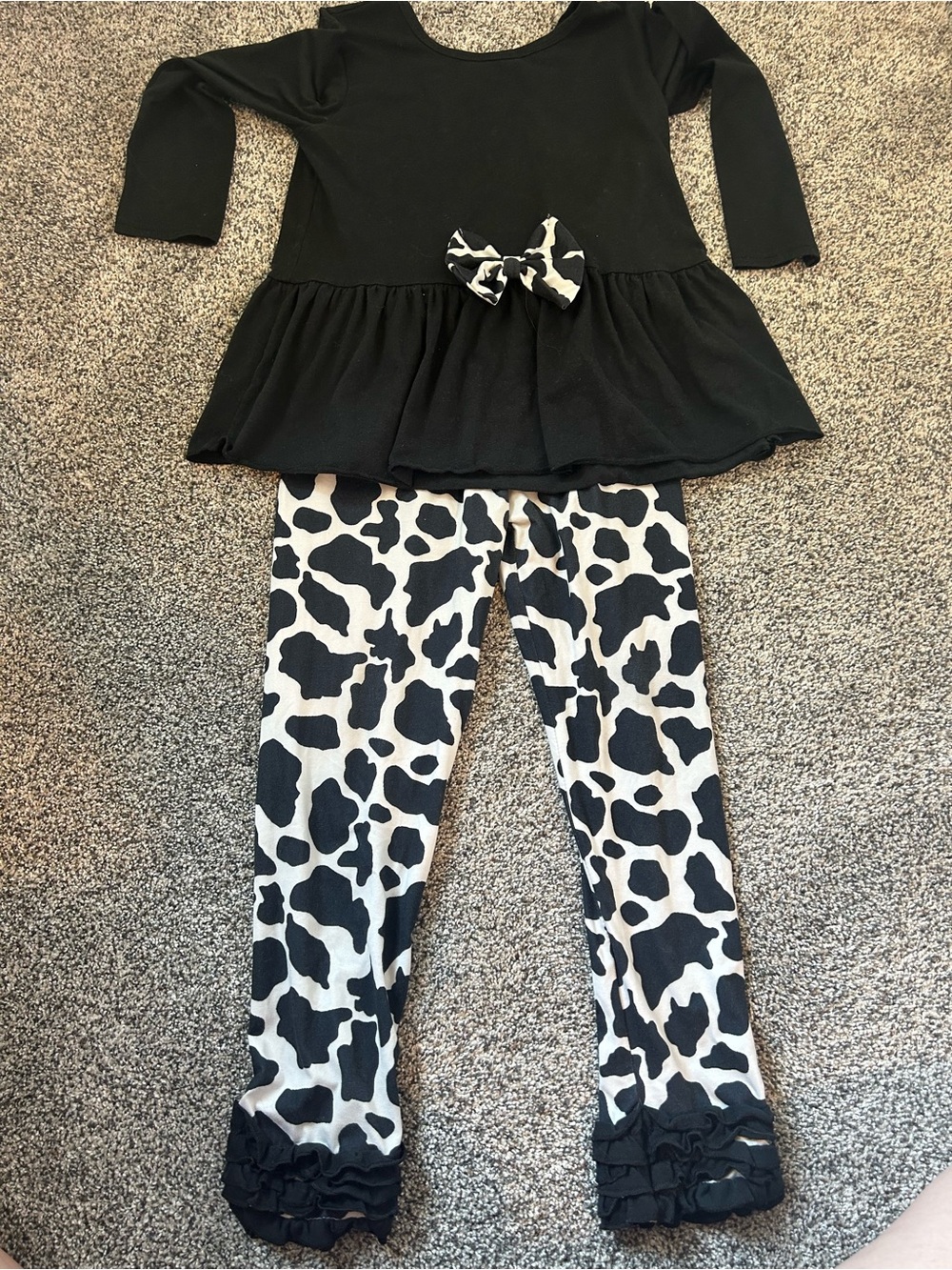 Black Top with Black & White Cow-Print Kids Leggings